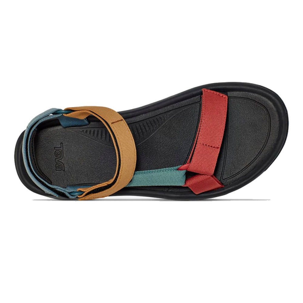 A single Teva Hurricane XLT2 sandal with adjustable teal, orange, and red straps on a white background.
