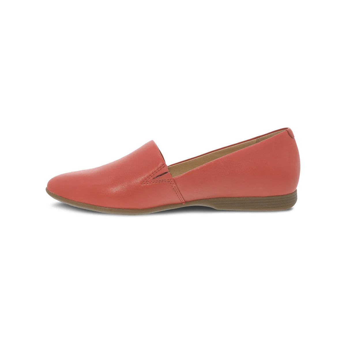 A red Dansko Larisa Poppy - Womens flat shoe with leather uppers, isolated on a white background.