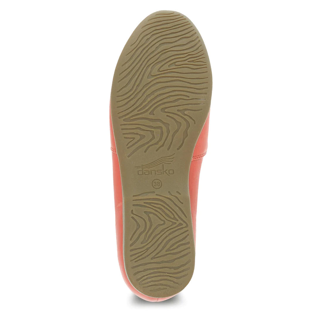 Sole of a shoe displaying Dansko Natural Arch technology tread pattern and Dansko brand logo.