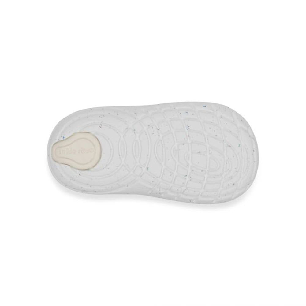 White rubber shoe sole with textured patterns and a circular tan logo in the heel area, featuring a memory foam interior, Stride Rite SM Sprout Pink - Kids.