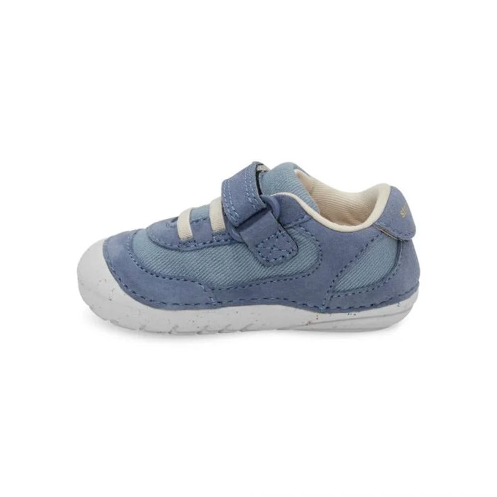 A single Stride Rite SM Sprout Blue Toddler Shoe with a memory foam interior and a velcro strap, isolated on a white background.