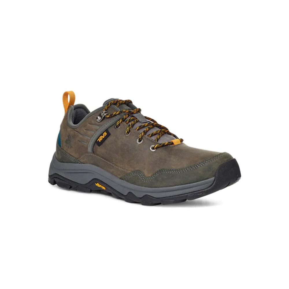 A single Teva Riva RP Charcoal/Blue hiking shoe with orange laces, a grippy outsole, and a rugged sole, displayed on a white background.