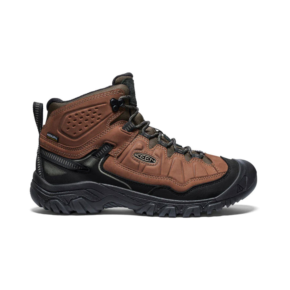 A single brown Keen Targhee IV Mid Waterproof Bison/Black hiking boot with black detailing and the Keen logo on the side.