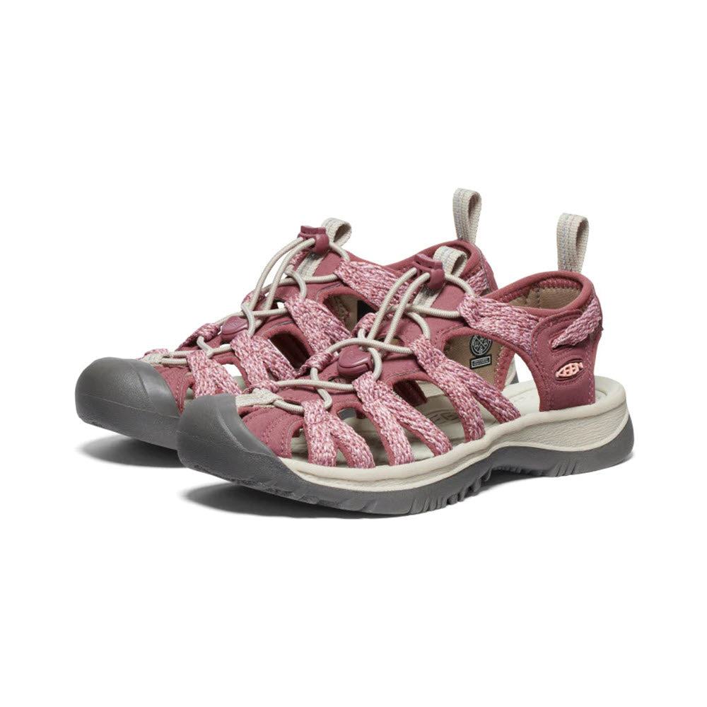 A pair of KEEN WHISPER ROSE BROWN - WOMENS women&#39;s lightweight sport sandals on a white background.