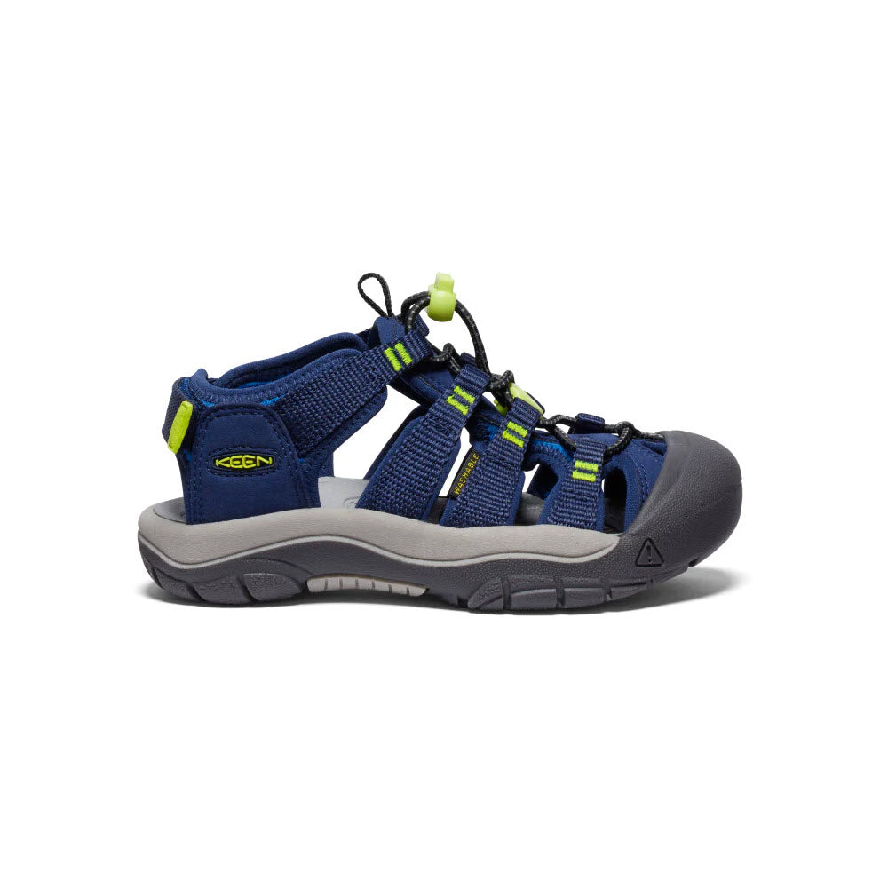 A pair of KEEN NEWPORT BOUNDLESS CHILD NAVAL ACADEMY - KIDS adventure sandals with adjustable heel straps displayed on a white background.