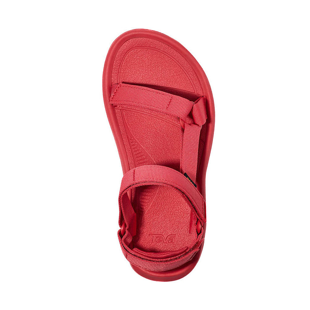 Top view of a single red Teva Hurricane XLT2 sandal with adjustable quick-drying straps on a white background.