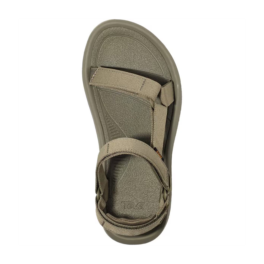 Top view of a single Teva Hurricane XLT2 Burnt Olive - Womens sport sandal with adjustable straps and a contoured footbed.