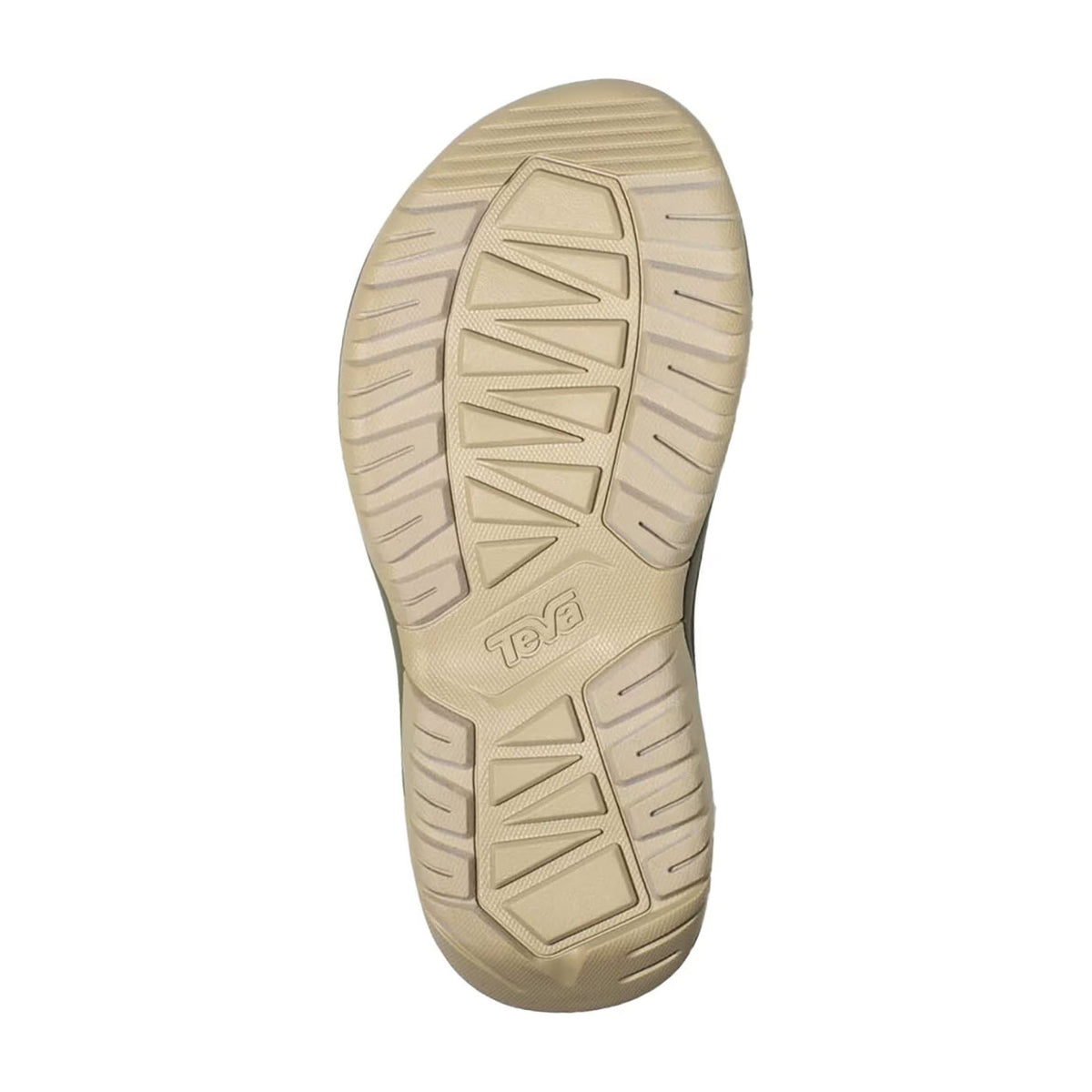 Bottom view of a single Teva Hurricane XLT2 Burnt Olive - Womens sport sandal sole with grippy traction and branding.