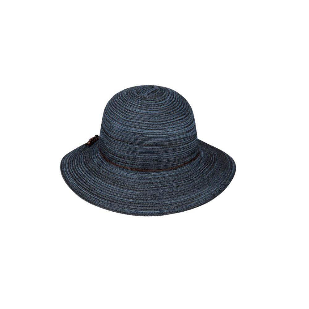 Blue woven Kooringal Sophia short brim hat navy isolated on a white background.