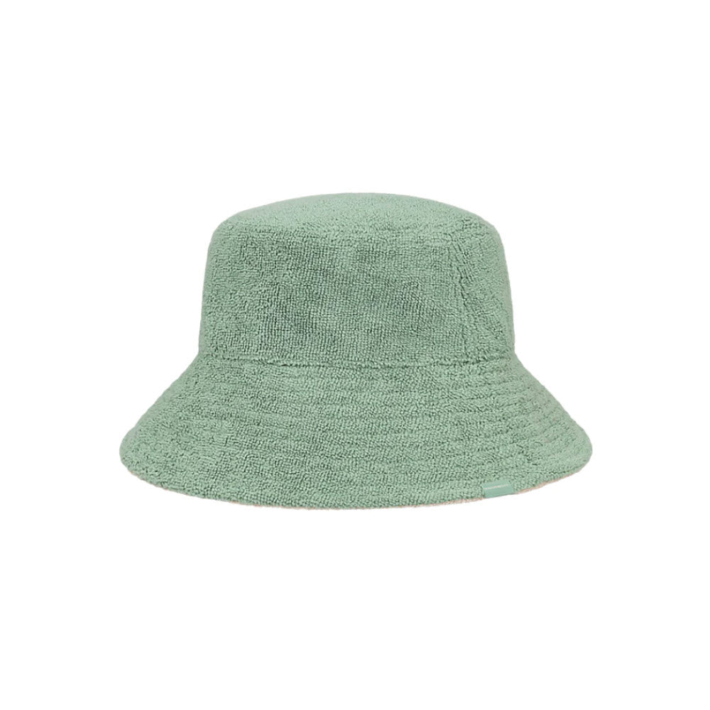A Kooringal Beachie Bucket Sage, textured reversible bucket hat isolated on a white background.