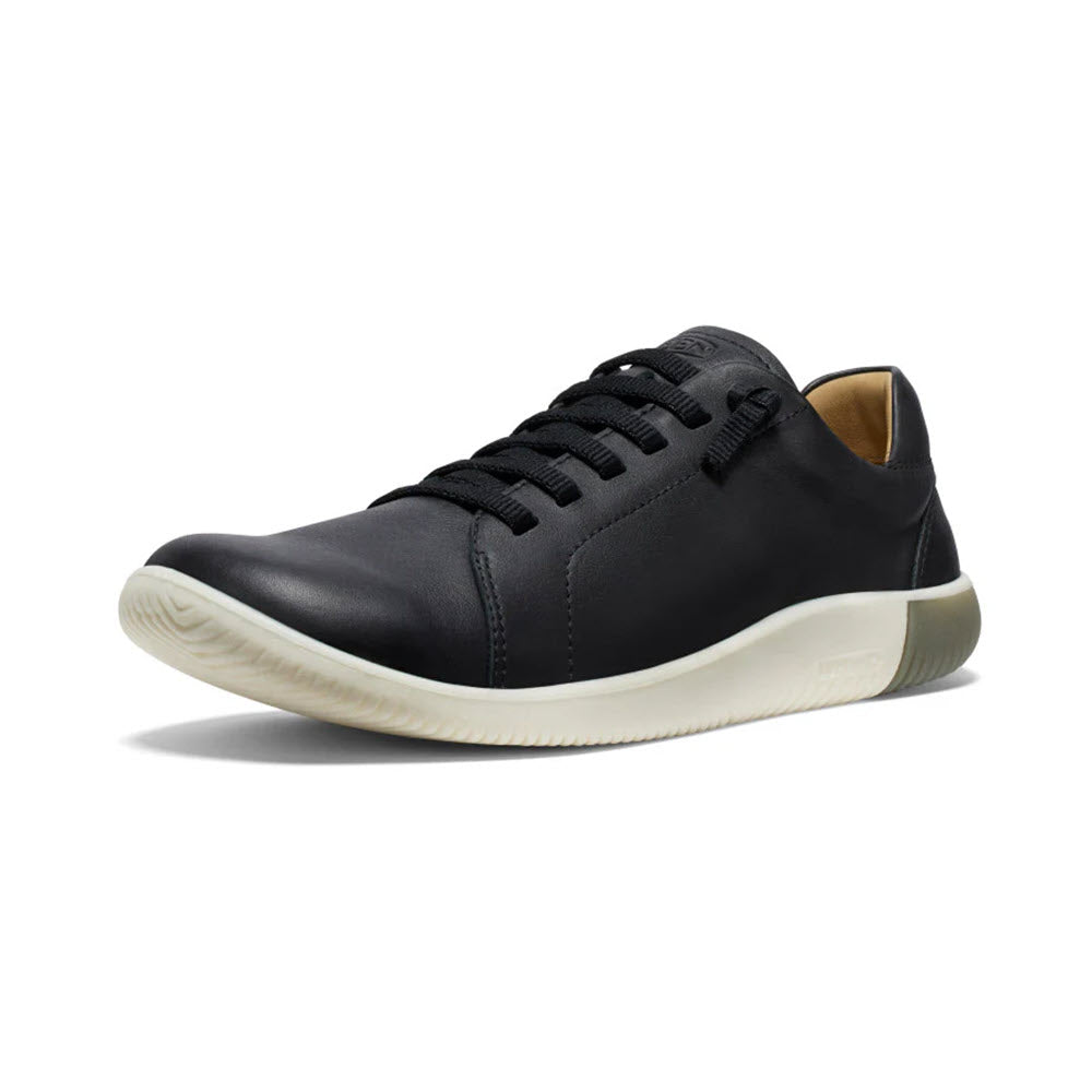 Black leather KEEN KNC lace Oxford sneaker with white sole, displayed against a plain white background.