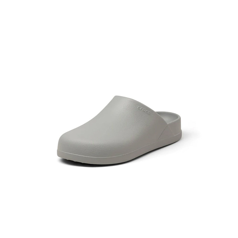 An iconic Crocs Comfort™ light gray Crocs Dylan clog shoe displayed against a white background.