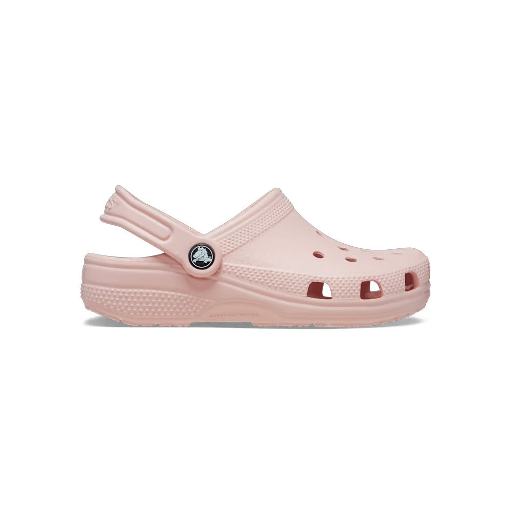 A single light pink Crocs-style shoe for kids displayed against a white background, compatible with Jibbitz charms. Product: Crocs Kids&#39; Classic Clog Quartz -Toddler.