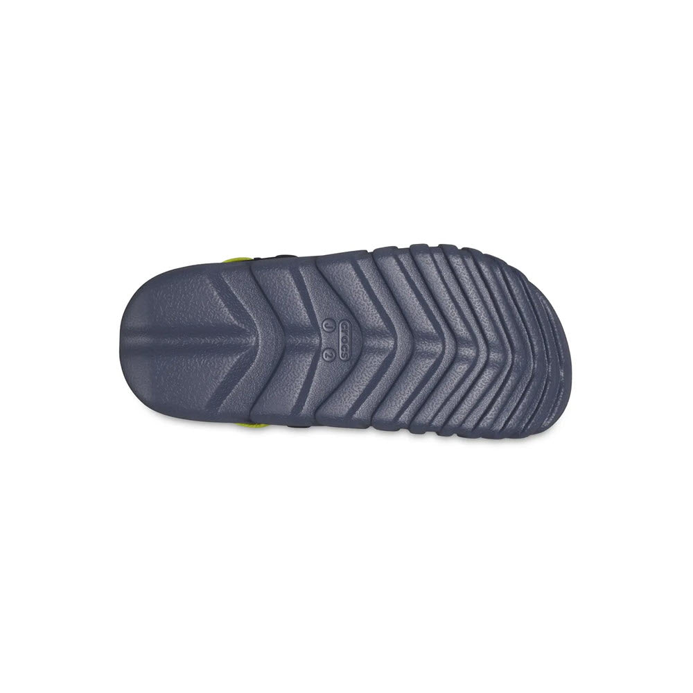Sole of a Crocs Duet Max Storm Clog with ridged tread pattern.
