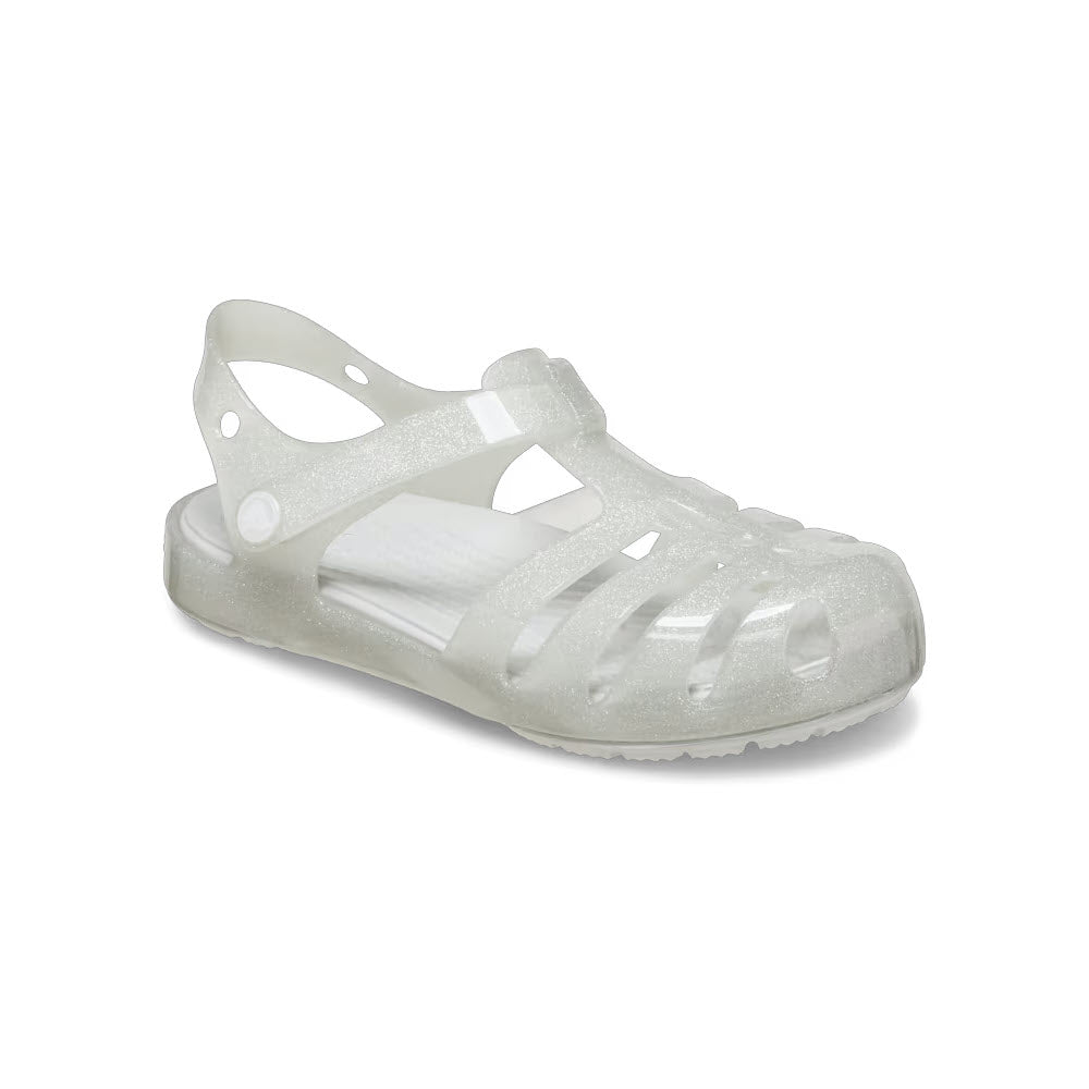 A single Crocs Isabella Glitter Silver - Toddler jelly sandal against a white background.