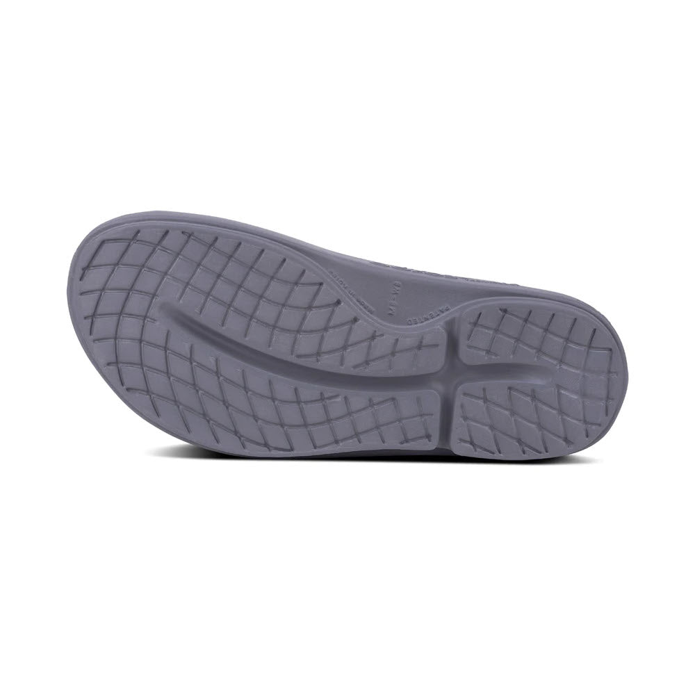 Oofos Ooahh Slate-Mens athletic shoe sole displayed against a white background, showcasing a detailed tread pattern.
