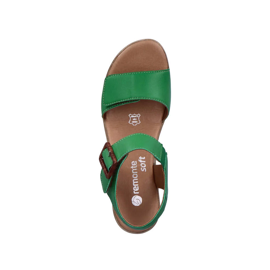 Emerald green and brown Remonte block heel sandals from the ELLE collection on a white background.