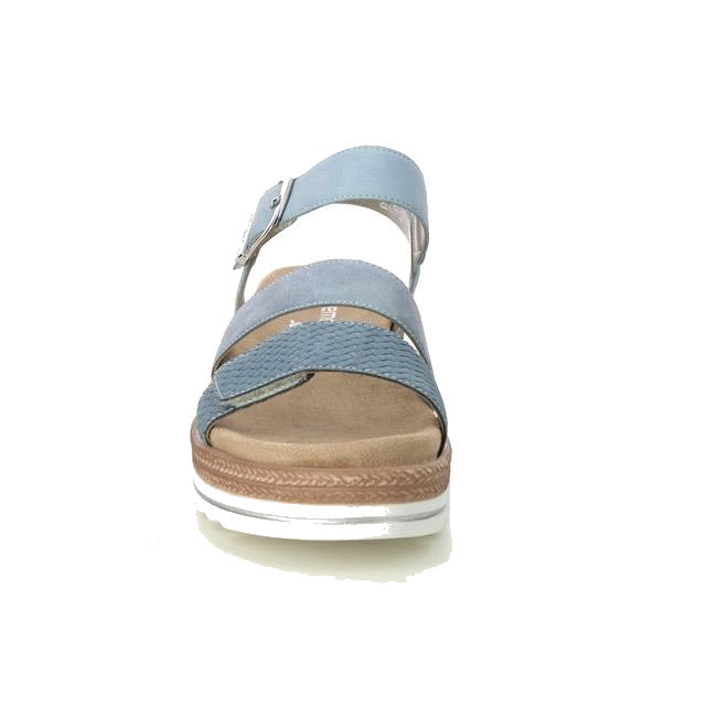 A light blue Remonte City Walker Gladiator sandal with a buckle and lightweight flexible soles on a white background, viewed from the side.