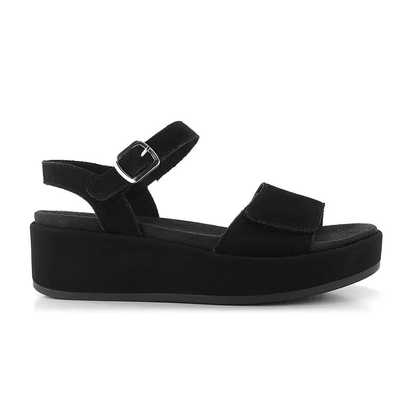 Remonte black suede platform sandals with two straps and a buckle, displayed on a white background.