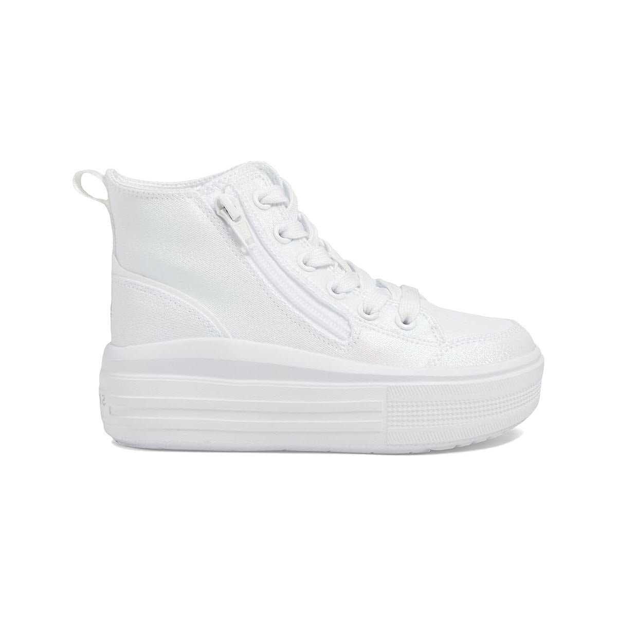 A white high-top fashion sneaker with a zipper, Skechers HYPERLIFT WHITE - KIDS.