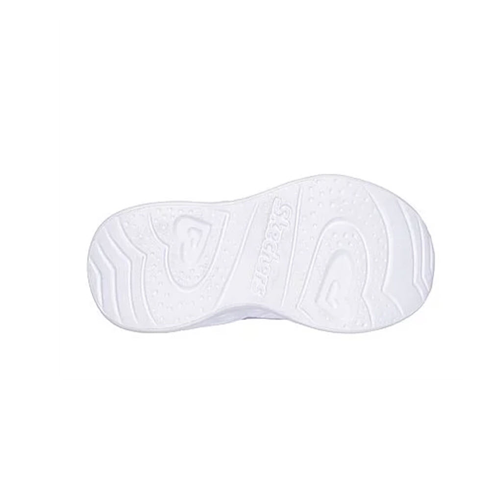 White sneaker sole with textured design and Skechers Heart Lights Retro Hearts Lavender Multi branding visible.