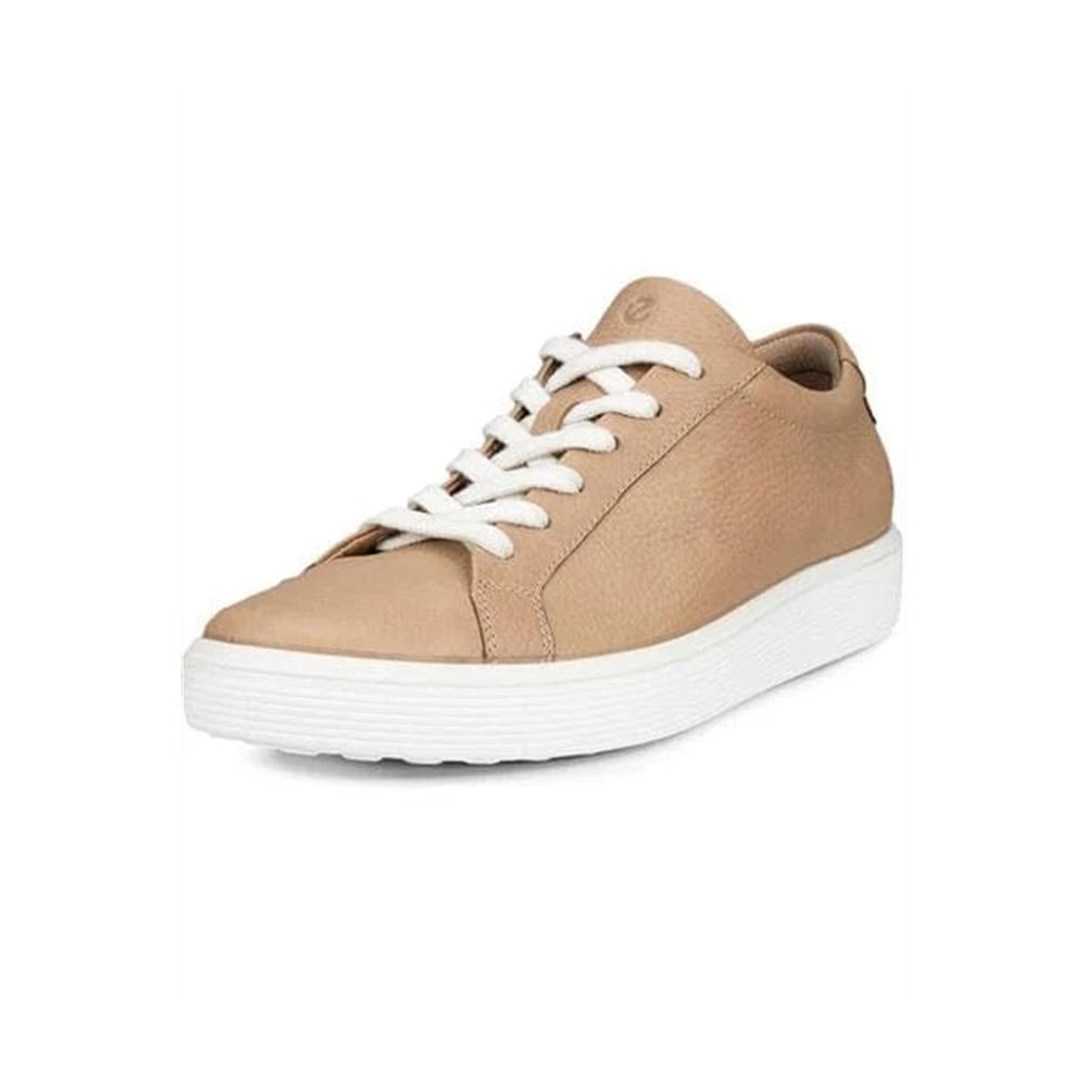 A tan ECCO SOFT 60 NUDE sneaker with white laces and a thick white sole, displayed on a white background.