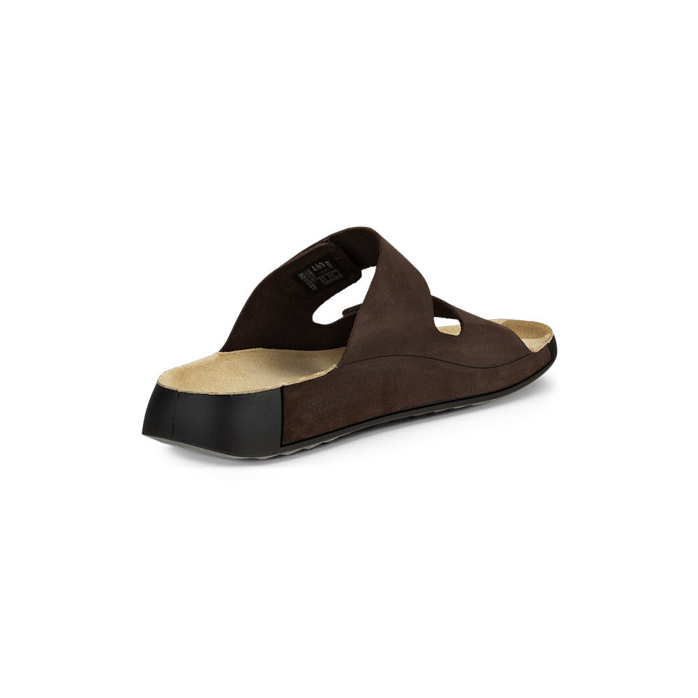 A single brown ECCO 2ND COZMO M TWO BAND SLIDE POTTING SOIL - MENS sandal with an open toe and adjustable strap, isolated on a white background.
