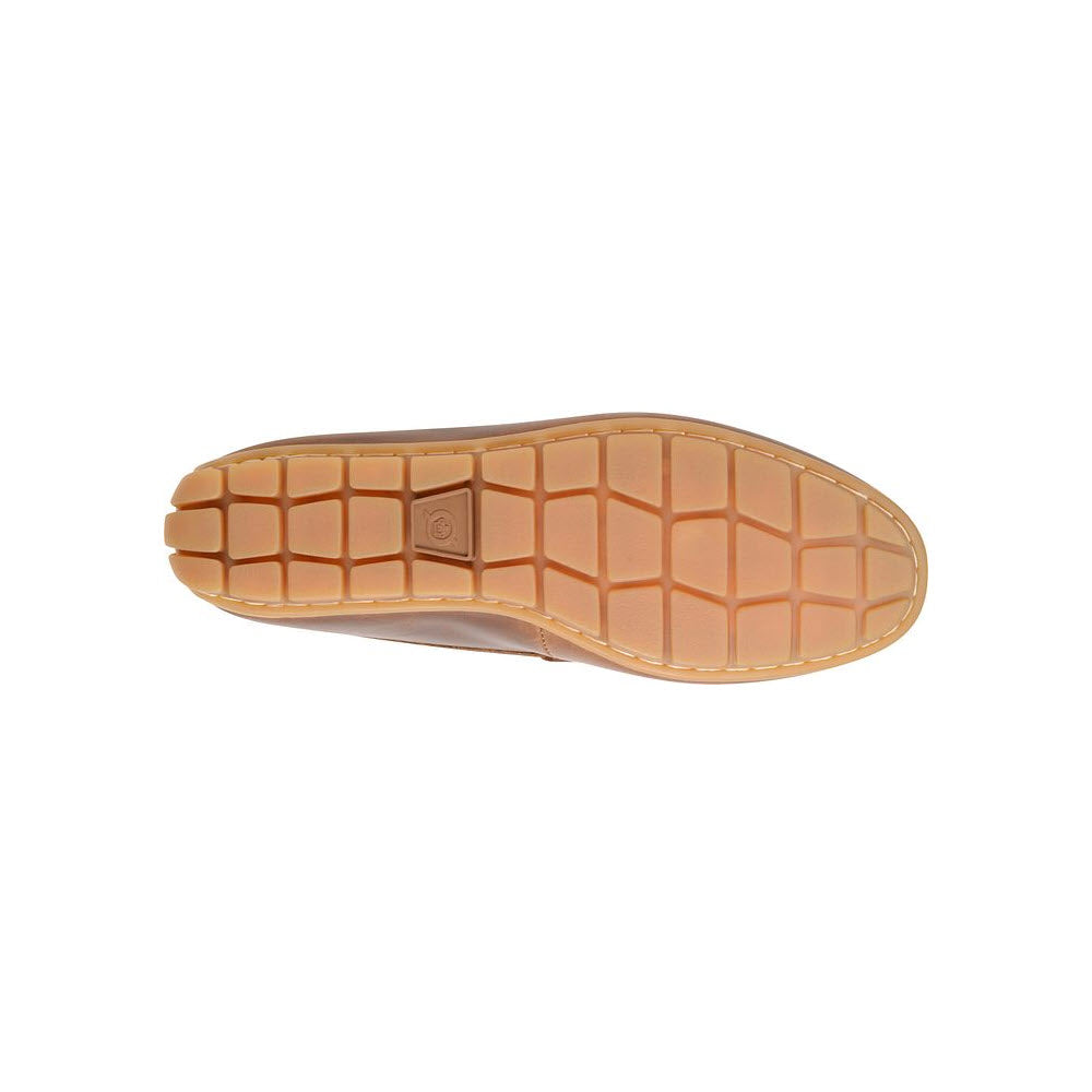 Sole of a Born Andes Slip On Penny Loafer Dark Brown - Mens shown against a white background, displaying a tan, waffle-style tread pattern.