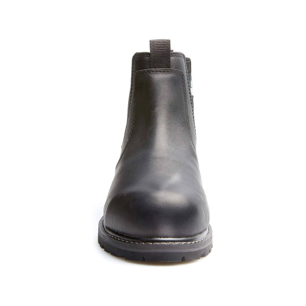 Kodiak black full grain leather Bralorne Chelsea boot with a pull loop on a white background.