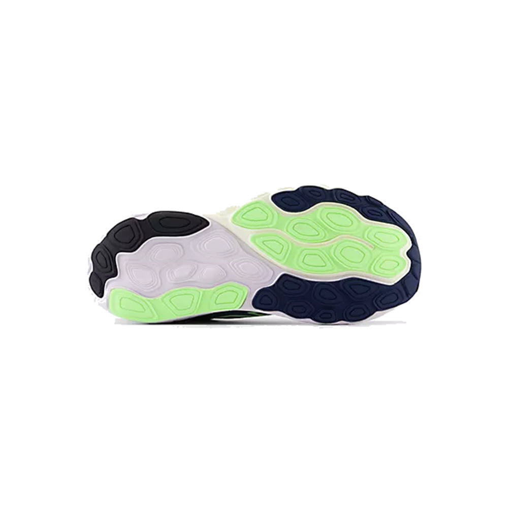 Sole of the New Balance Fresh Foam X 860v14 running shoe featuring a multi-color tread pattern with black, navy, and lime green sections.