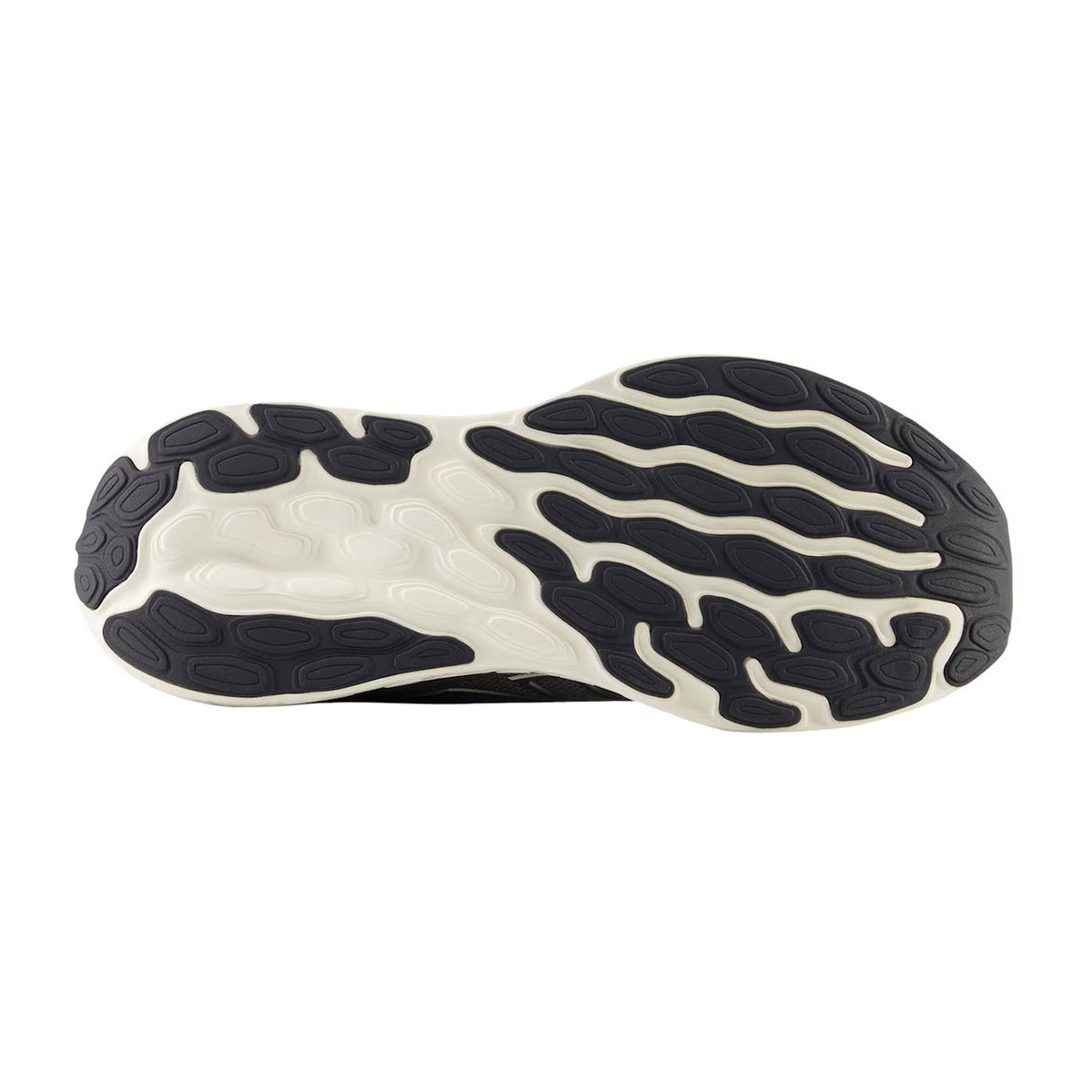 Sole of a New Balance 680v8 athletic shoe, featuring a black and white wave-patterned tread design, isolated on a white background.