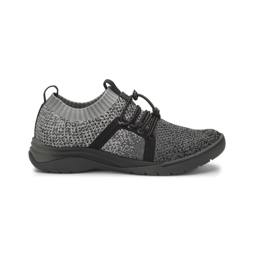 Gray knit sneaker with black laces and Align™ orthotic insole, isolated on a white background.