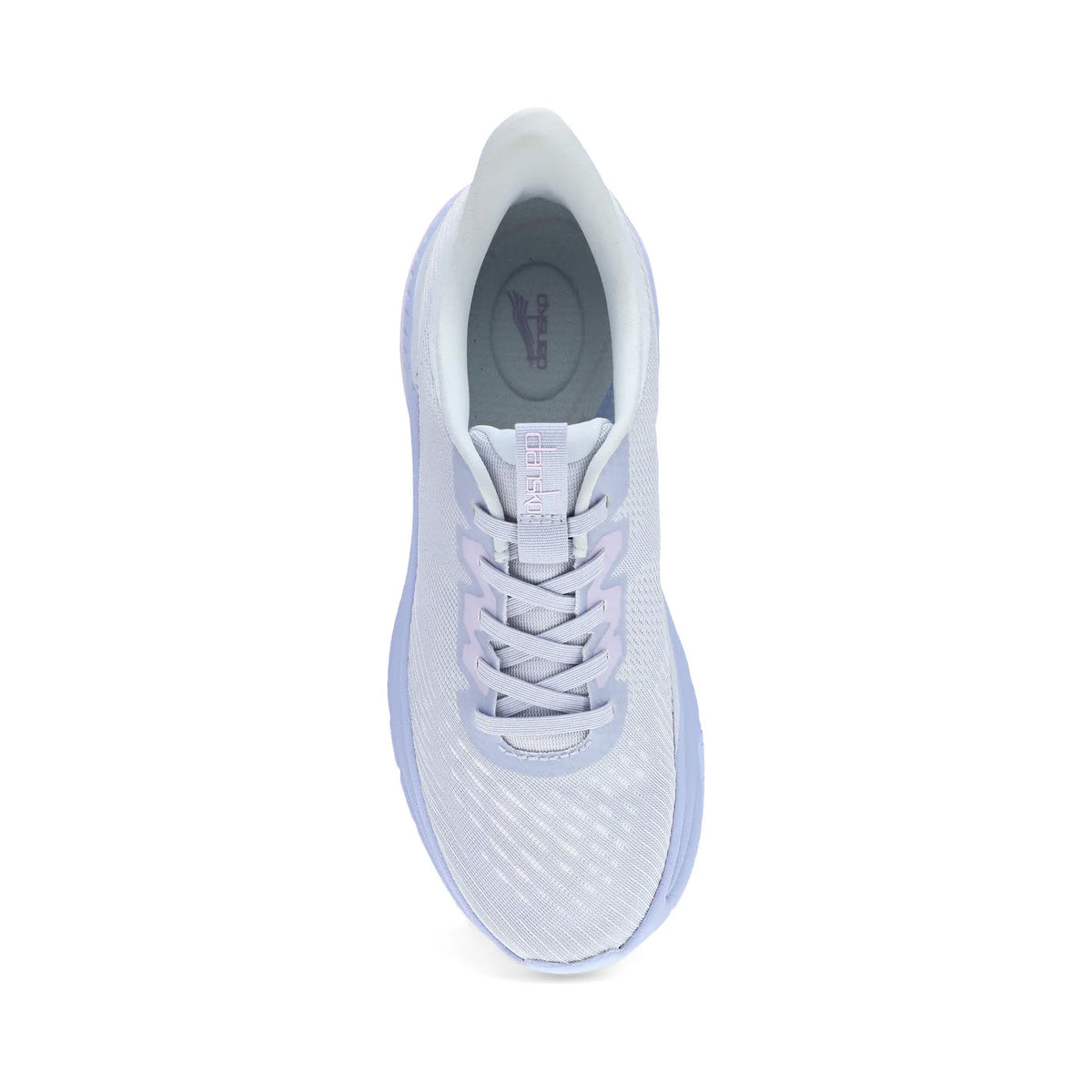 A single lilac Dansko walking sneaker viewed from above on a white background.
