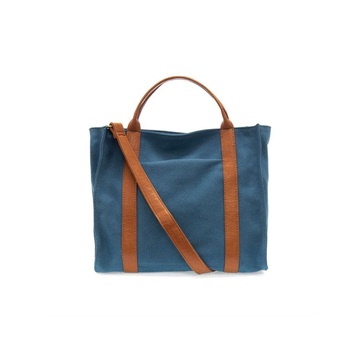 JOY SUSAN TONI LARGE CANVAS TOTE COASTAL made of buffalo vegan leather with removable shoulder strap, isolated on a white background.
