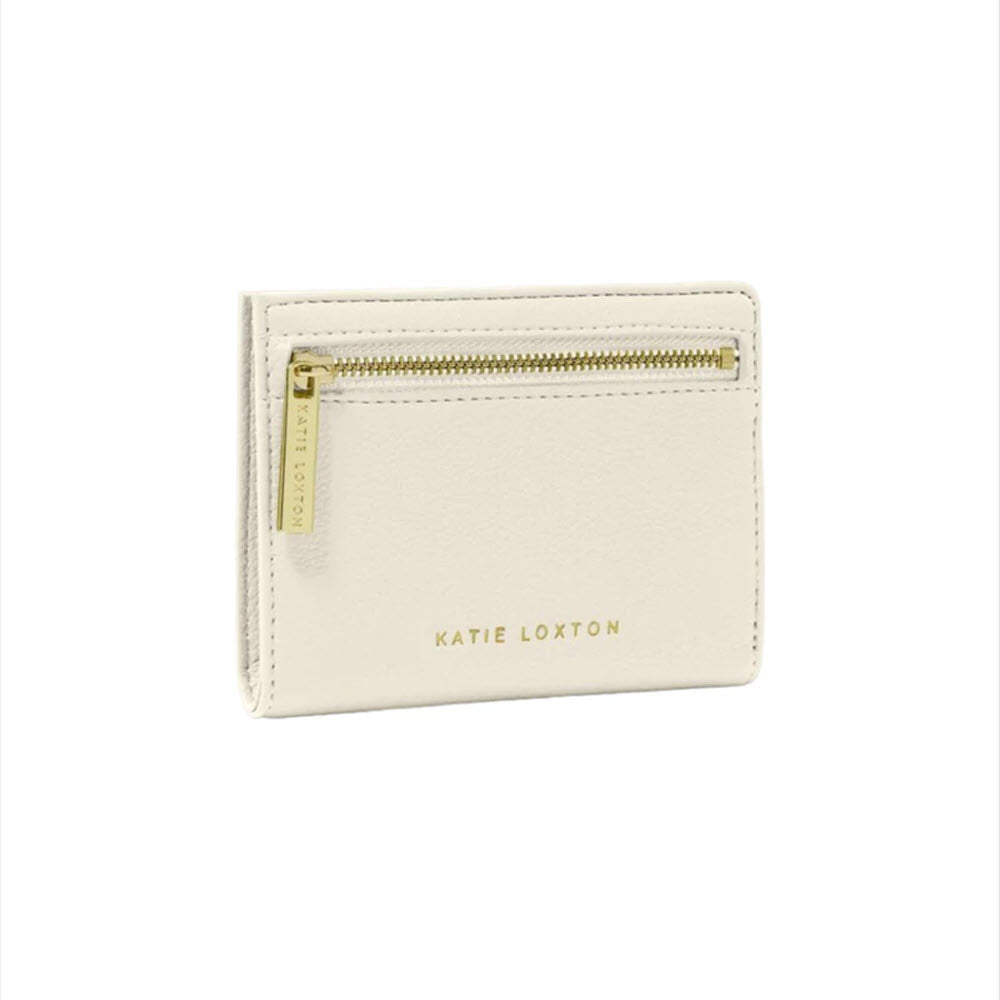 Small, ivory-colored Katie Loxton Jayde Wallet Ecru with a visible gold zipper pocket on a white background.