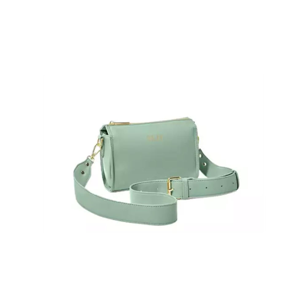 A Katie Loxton Zana crossbody seafoam green with golden hardware and adjustable strap, displayed on a plain background.