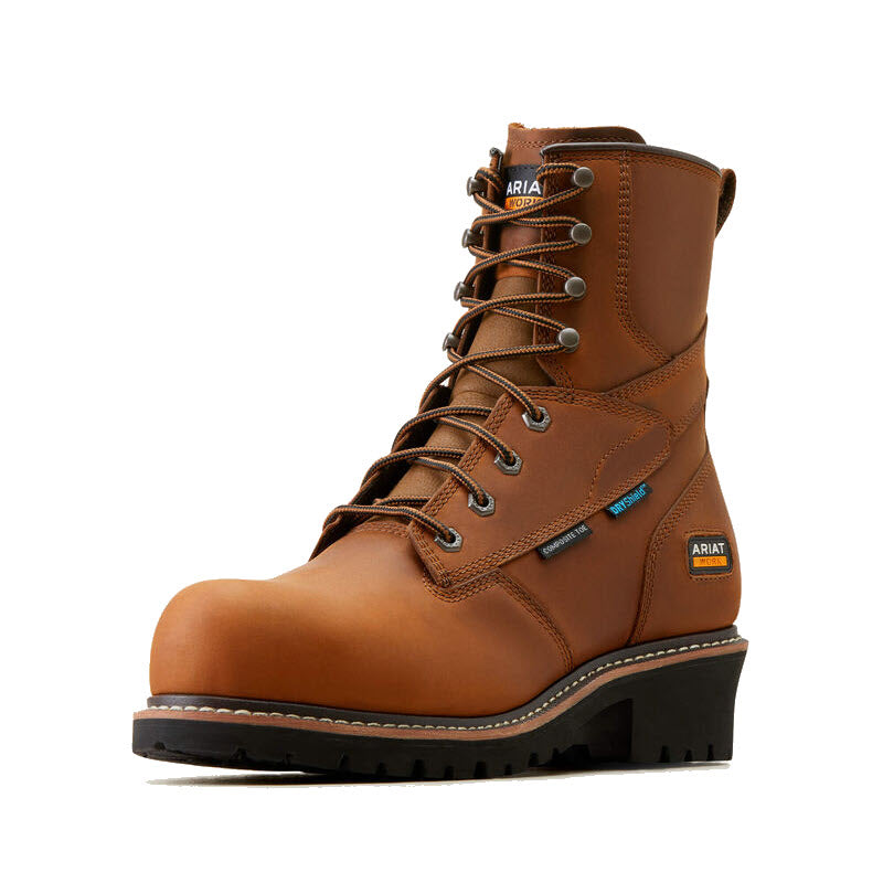 ARIAT COMP TOE 8 INCH SHOCK SHIELD WATERPROOF LOGGER 400 GRAMS INSUL COPPER BROWN - MENS