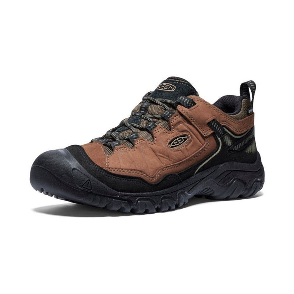 A single brown and black durable Keen Targhee IV WP Bison/Black hiking shoe displayed against a white background.