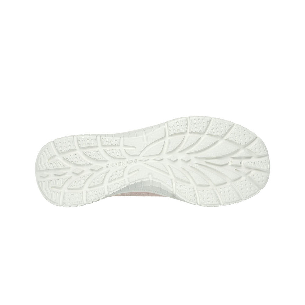 The image shows the sole of a white Skechers shoe with a detailed tread pattern designed for grip, featuring an Air-Cooled Memory Foam insole.