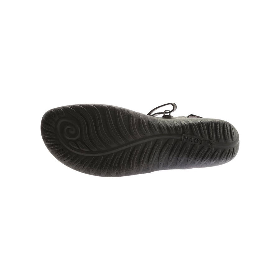 Naot shoe with a contoured outsole and a small heel, featuring an anatomic cork &amp; latex footbed, displayed in a side view against a white background.