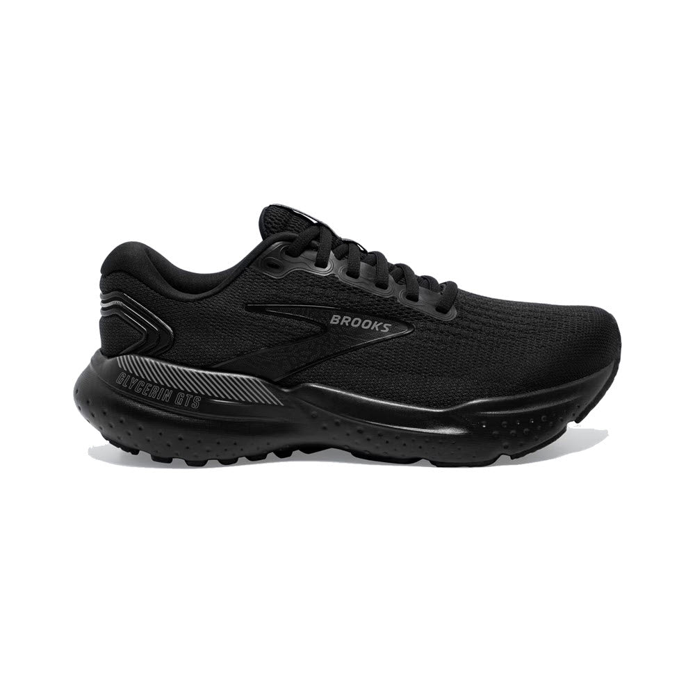 Sentence with replacements: Black Brooks Glycerin GTS 21 women&#39;s running shoe on a white background.
Product Name: Brooks Glyercin GTS 21 Black/Black - Womens
Brand Name: Brooks