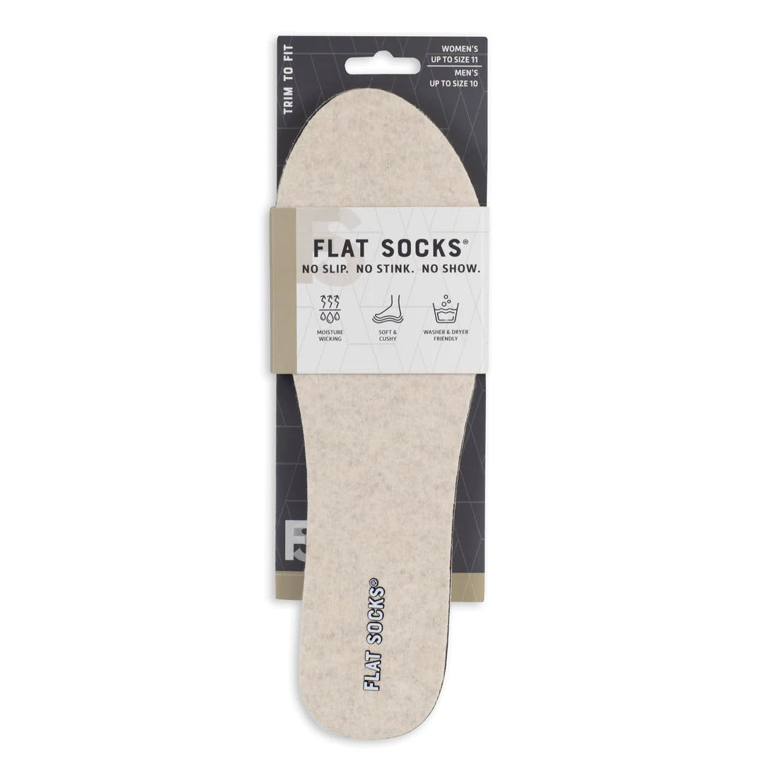 A package of FLAT SOCKS SAND MICRO WOOL - WOMENS displayed on a hanging card, labeled for women in size 5-12.