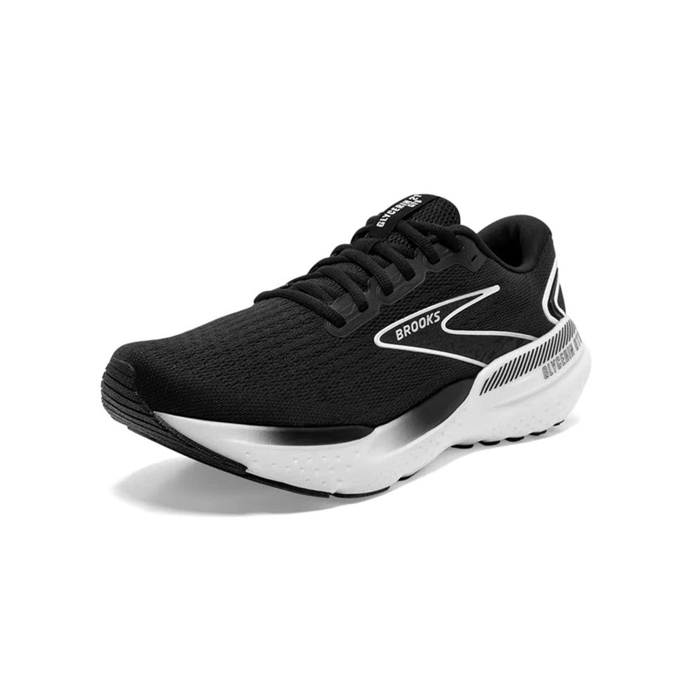 A black and white Brooks Glycerin GTS 21 women&#39;s running shoe on a white background.
