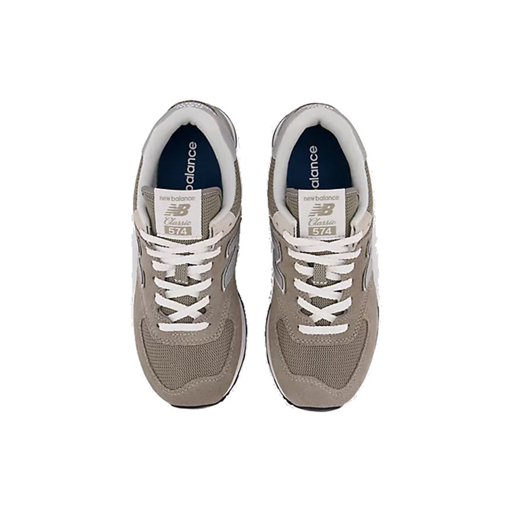 A pair of New Balance 574 Grey - Womens shoes, viewed from above on a white background.