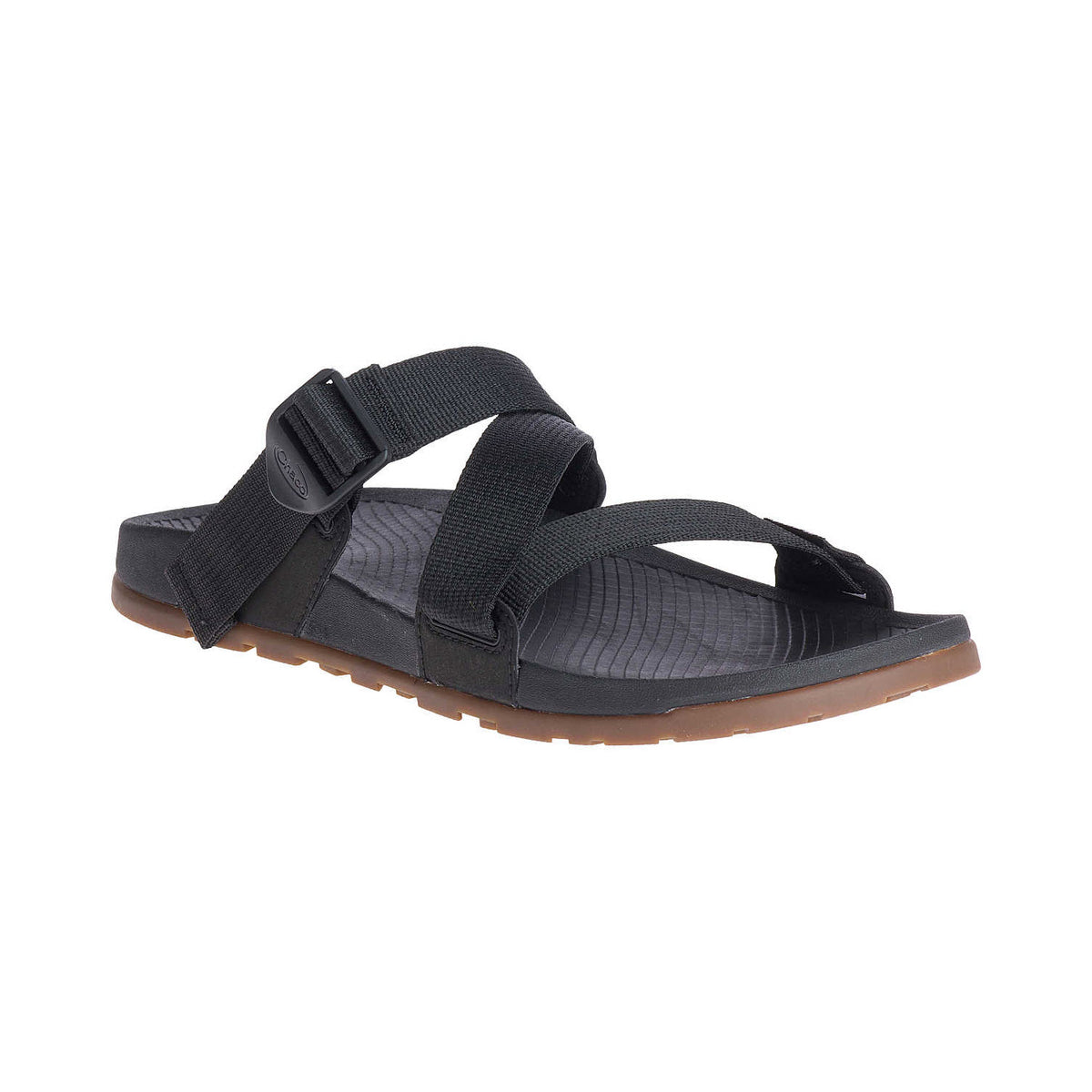 Chaco Lowdown Slide sport sandal with adjustable straps and a textured footbed on a white background.

Revised Sentence: Chaco Lowdown Slide Woven Black sport sandal with adjustable straps and a textured footbed on a white background.