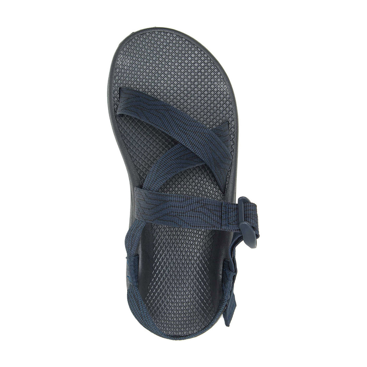 Top view of a single navy blue Chaco Z/Cloud sandal with customizable strap design and a textured insole.