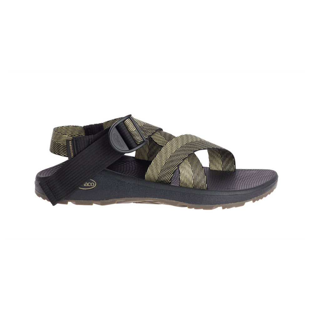 Chaco Mega Z Cloud Sandal Odds Black - Mens with adjustable straps and a patterned design, isolated on a white background.