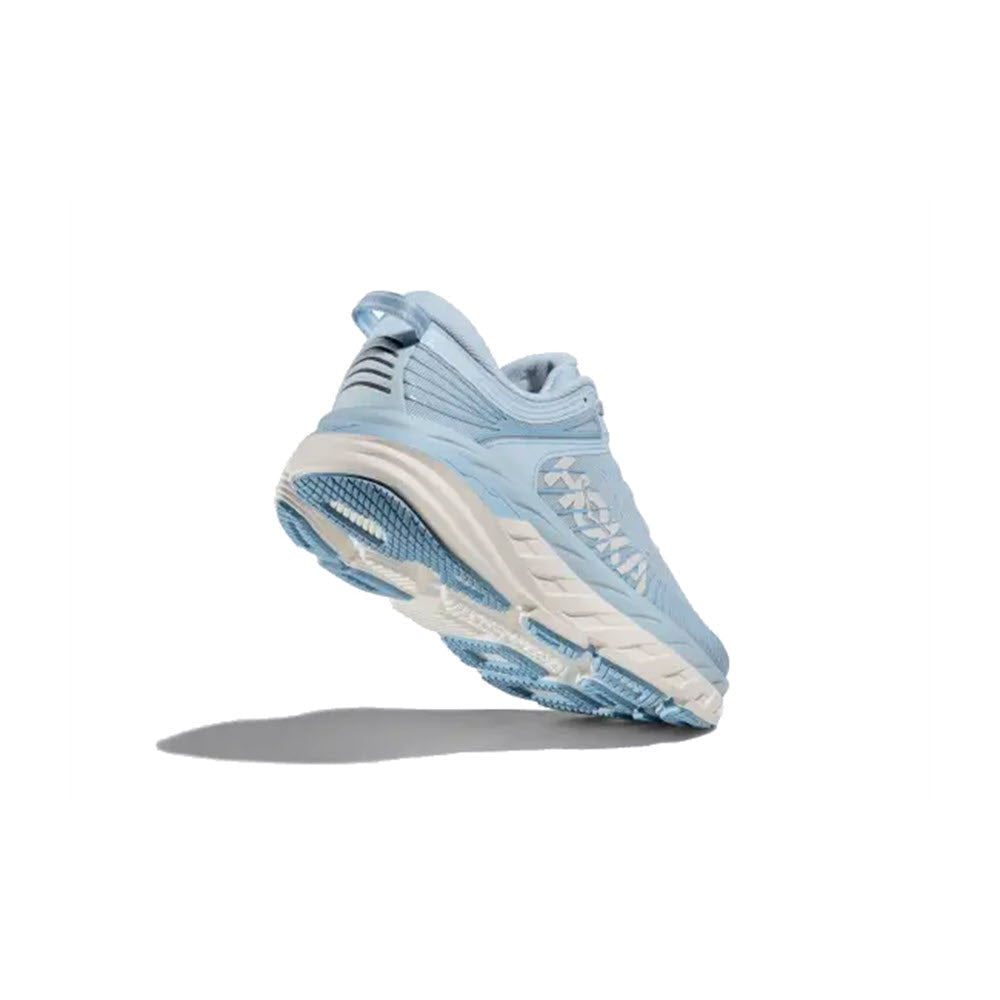 A light blue Hoka Bondi 7 Ice Water/White running shoe with textured soles and brand logo on the side, displayed against a plain white background.