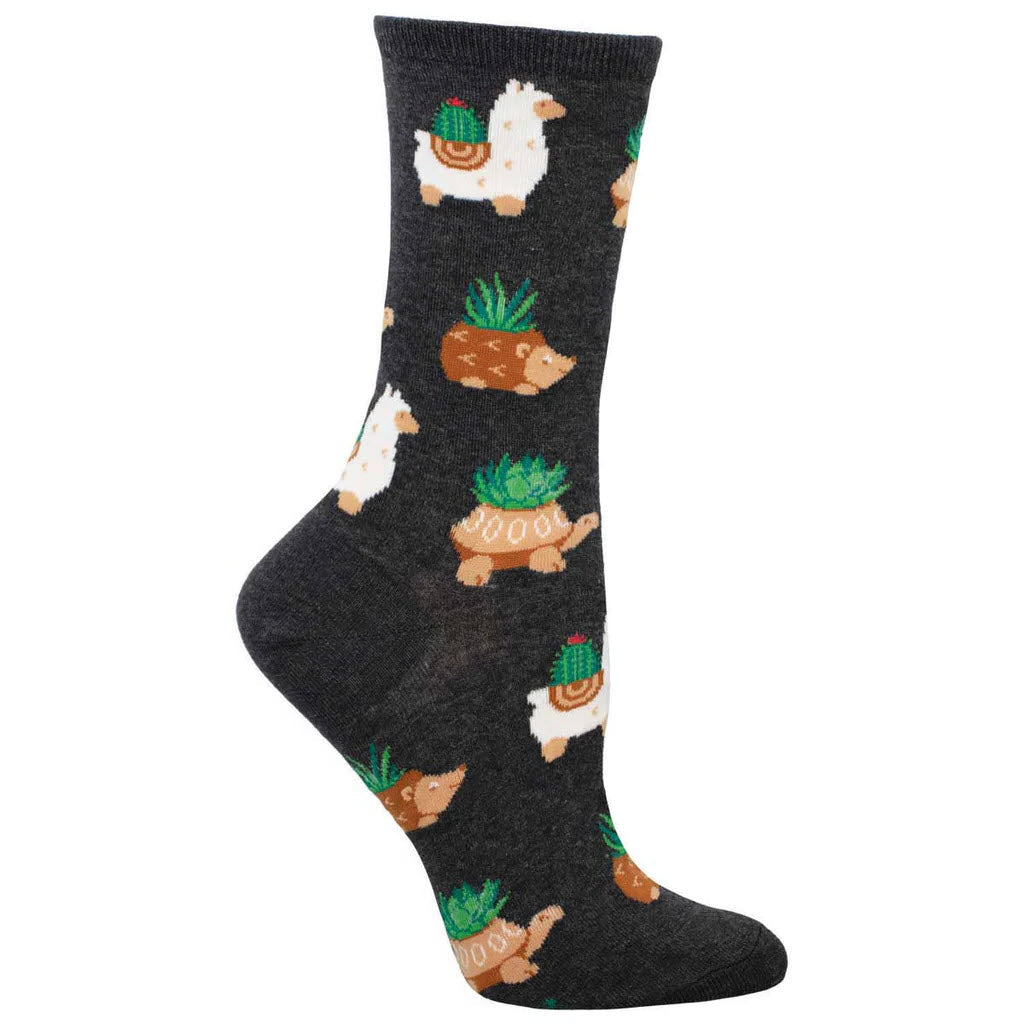 SOCKSMITH SUCCULENT POTTERY CREW SOCKS CHARCOAL - WOMENS