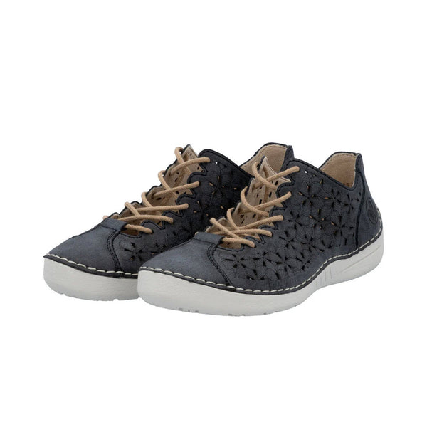 RIEKER MINIMAL GHILLIE PERFED SNEAKER NAVY - WOMENS - Lamey